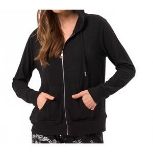 NEW FRENCH KYSS abstract print zip up hoodie in black